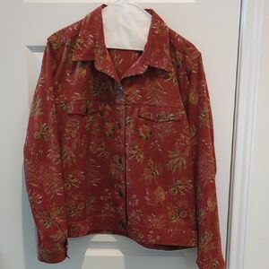 Christopher & Banks Red and Green Blazer Structured Floral Design